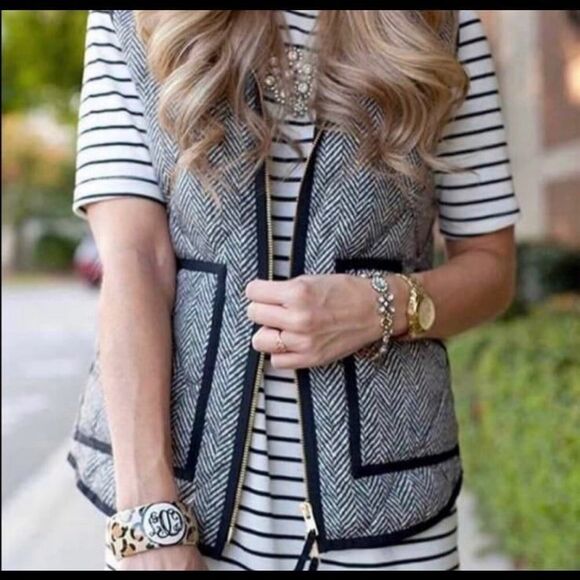 J. Crew Excursion Quilted Down Puffer Herringbone Vest Black White NWOT - Picture 12 of 12